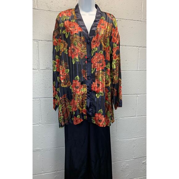 90s Victoria’s Secret Gold Label 2 Piece Pajama Set Satin Pants Floral PaisleyB5 - Picture 3 of 10